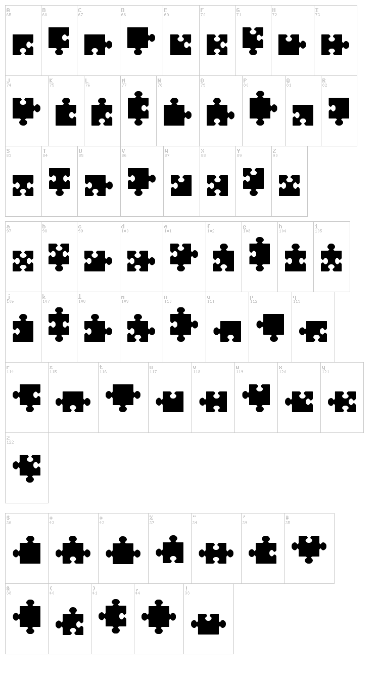 Jigsaw Pieces TFB font map